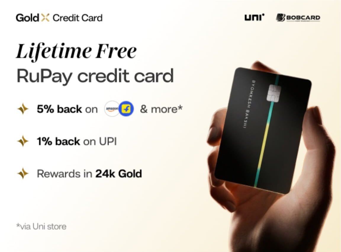 BOBCARD Uni GoldX lifetime free RuPay credit card — 1% gold rewards and 0% forex markup