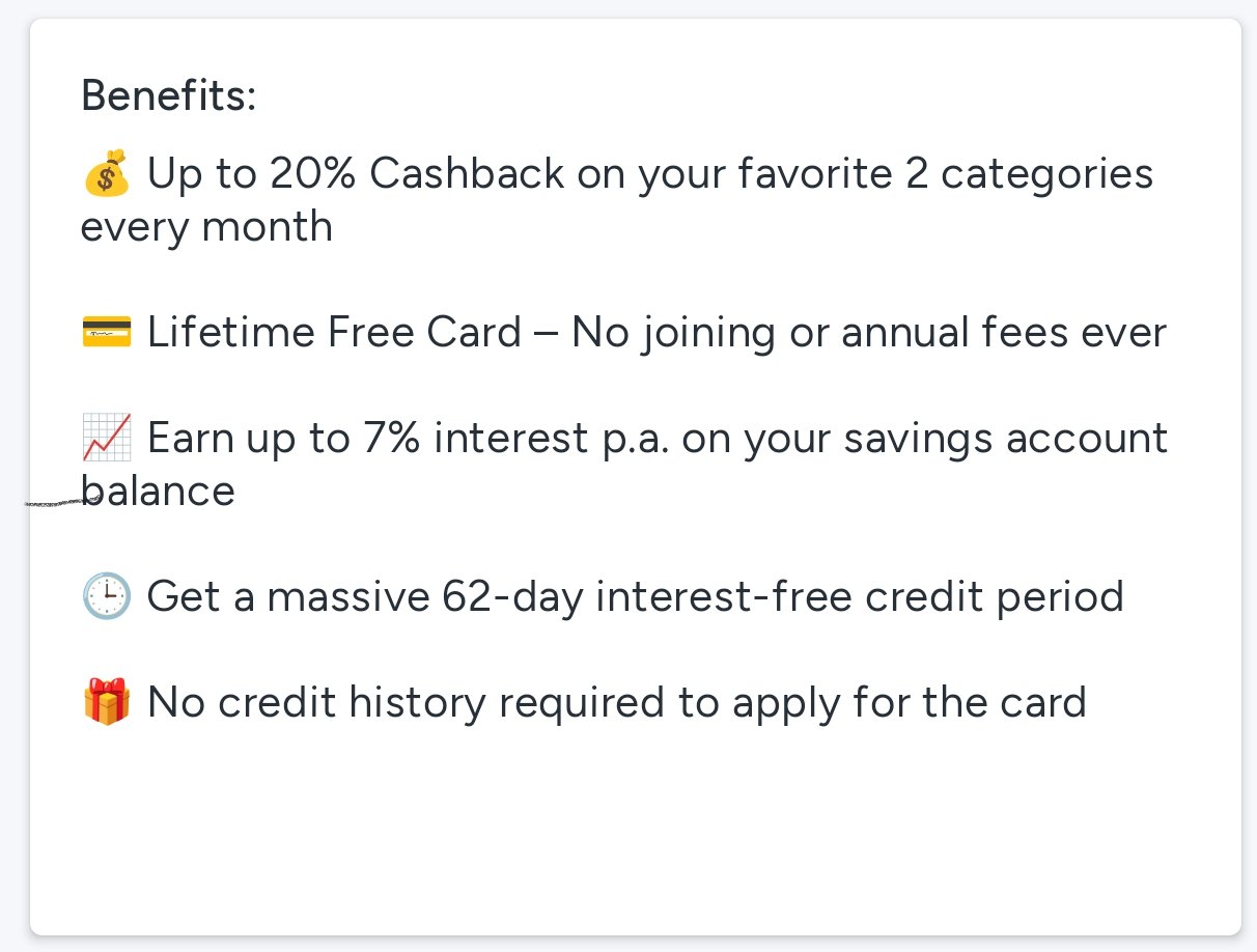 Roarbank credit card benefits summary
